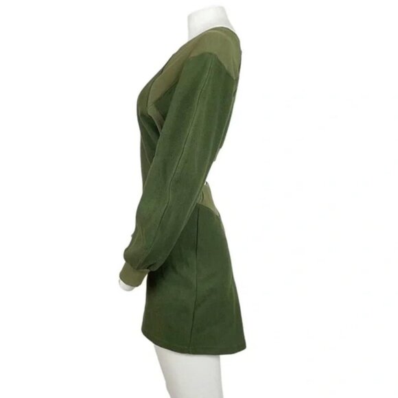Cutout Sweatshirt Dress Olive Green - Picture 2 of 3